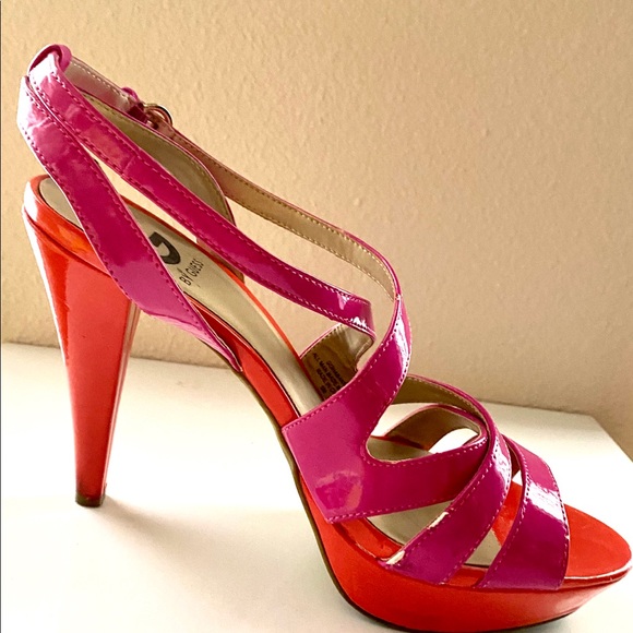 Hot Pink & Red Strappy Heels - Picture 2 of 5